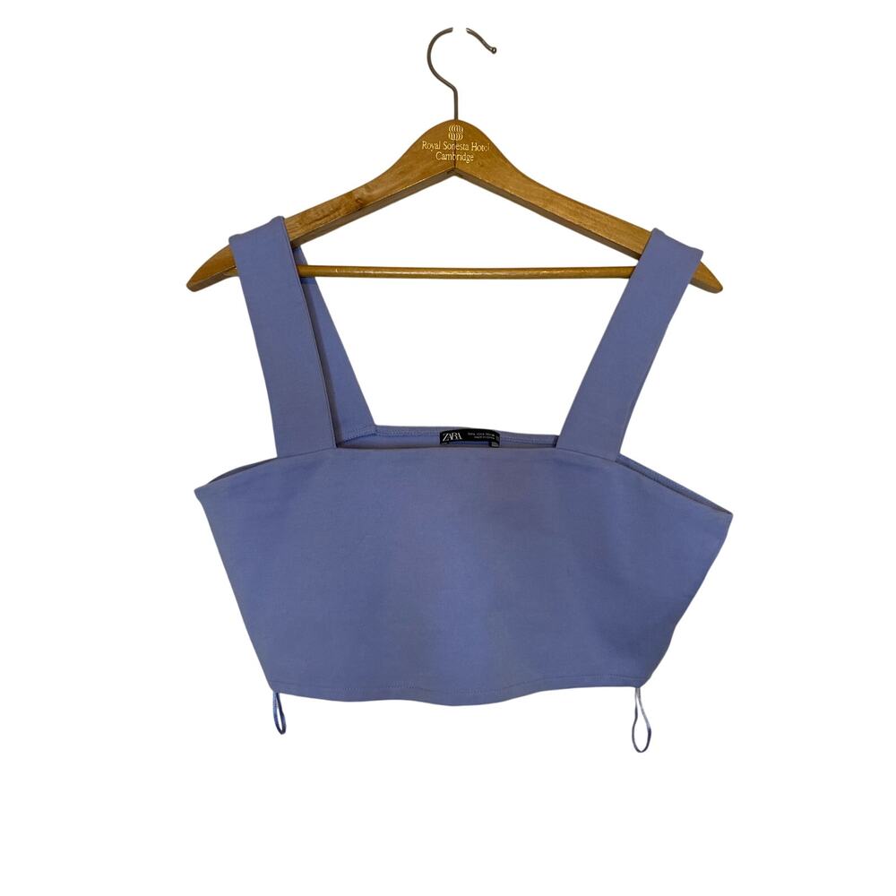 Zara Womens Baby Blue Crop Tank Top Square Neck Size Large Party Going Out